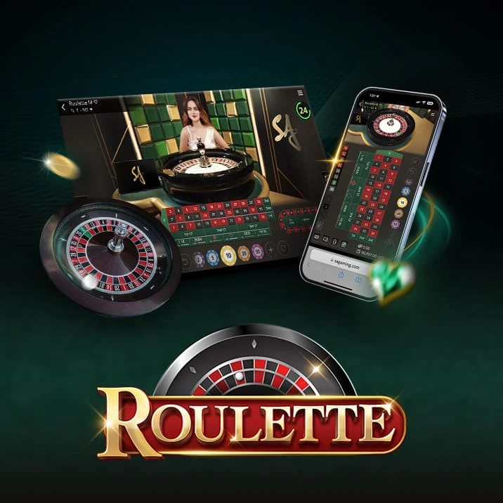Stylized 'Roulette' logo with a roulette wheel in the background, featuring gold and red colors against a dark green backdrop.