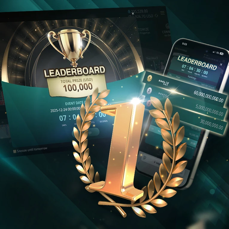SA Gaming promotion suite showcasing a leaderboard with a gold trophy, ranking positions, and mobile-friendly interface.